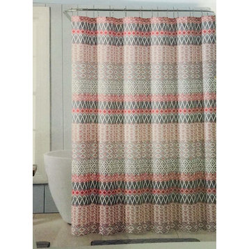 Coral Grey White Fabric Shower Curtain: Contemporary Geo Designs