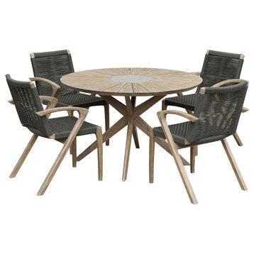 Oasis and Brielle Outdoor 5-Piece Light Eucalyptus and Concrete Dining Set