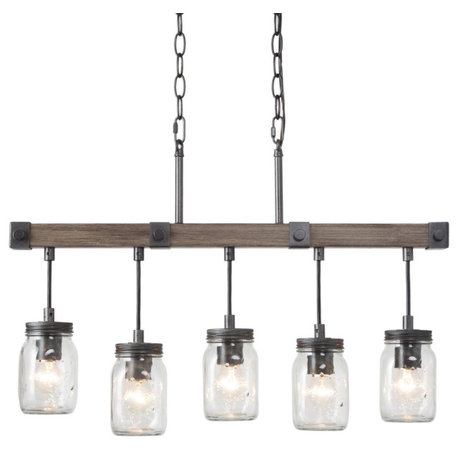 LNC Farmhouse Mason Jar Glass and Wood Kitchen Island Light, Clustered
