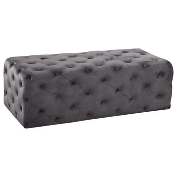 Casey Velvet Upholstered Ottoman/Bench, Grey
