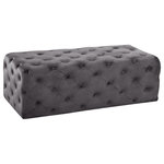 Meridian Furniture - Casey Velvet Upholstered Ottoman/Bench, Grey - Prop your feet up and get comfy with the Casey grey velvet ottoman. This elegant ottoman features a glamorous design with heavy tufting from top to bottom, giving it a sophisticated, upscale look. The padding beneath its velvet upholstery is plump and thick, so your feet and lower legs sink into it in lavish comfort. Buy it on its own, or pair it with other items in the collection for a coordinated vibe in your space.