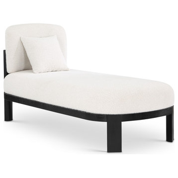 Maybourne Boucle Fabric Upholstered Chaise/Bench, Cream, Black Finish