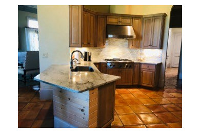 Cottage kitchen photo in Other with quartzite countertops and green countertops