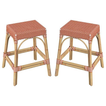 Home Square Rattan Counter Stool in Orange and White - Set of 2