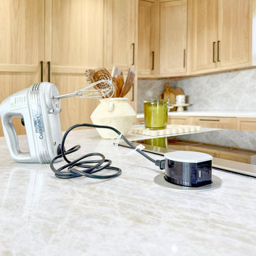 Transitional Kitchen Island with Flush Pop-Up Countertop Outlet
