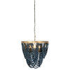 Metal Chandelier With Draped Wood Beads, Blue