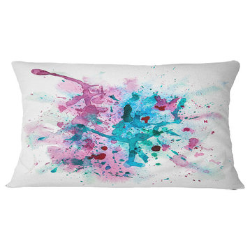 Blue And Purple Paint Stain Abstract Watercolor Throw Pillow, 12"x20"