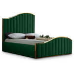 Meridian Furniture - Jolie Black Velvet King Bed, Green, Queen - Transform your bedroom into a dream haven with the breathtaking Jolie green velvet queen bed. Featuring a stunning polished gold metal frame that supports green velvet upholstery on the headboard and footboard with channel tufting for texture, this sleek bed not only commands your attention, it demands it. The wavy design of the headboard and footboard evokes a dramatic image reminiscent of a boat rolling on the waves at sea, promising to lull you to sleep and reward you with a night of pleasant dreams.