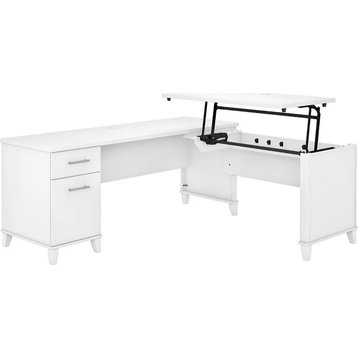 Modern Desk, Storage Drawers & Lift Up Top With Cable Management, White