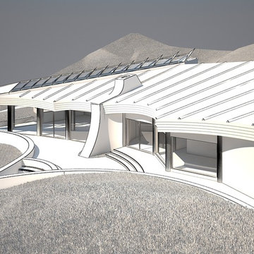 Entire facade is glass and views of natural landscape merge with interiors.