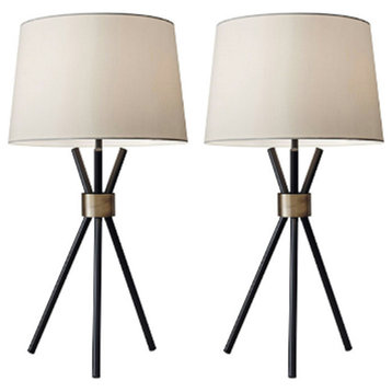 Set of 2 22" Metal Tripod Table Lamps, Black- Kd