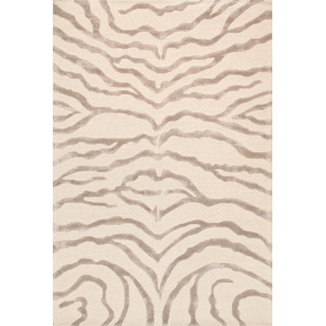 Edgy Hand-Tufted Ivory Silk & Wool Area Rug, 5x8 Pvcsk-03 5x8