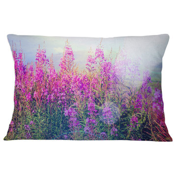 Blooming Purple Flowers in Meadow Flower Throw Pillow, 12"x20"