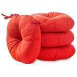 Greendale Home Fashions - Round 15 in. Outdoor Bistro Chair Cushion, Set of 4, Salsa Red - Add a bit of comfort and style to your outdoor bistro set with these Bistro Cushions from Greendale Home Fashions. Featuring two string ties to secure to chairs, and a center circle tack to secure foam cushioning in place without bunching or migrating. Each set includes four 15 inch round cushions made from a 100% polyester, UV coated material that is fade, stain and water resistant.  The cushion's poly fiber fill is made from 100% recycled, post-consumer plastic bottles, and overstuffed for added comfort, strength and durability.  A variety of modern prints are available.