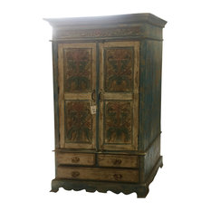 Mogulinterior - Consigned Antique Cabinet Rustic Distressed Furniture Armoire With Drawers - Armoires and Wardrobes