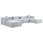 Meridian Furniture - Cube Upholstered Modular Sectional, Gray, 6-Piece: 2 Armless Chair, 2 Corner Chair, 2 Ottoman, Linen Texured Fabric - Treat yourself to some long overdue "me time" when you're seated on this Cube 6-Piece Modular Sectional. This beautiful modular unit is both eye-catching and elegant, features durable linen textured upholstery in a soft grey color that meshes well with nearly any existing color scheme. Pair this modular Sectional with other items in the same collection to create an unlimited number of combinations and enjoy the custom seating arrangement of your dreams. Latches underneath make it easy to attach pieces to one another.