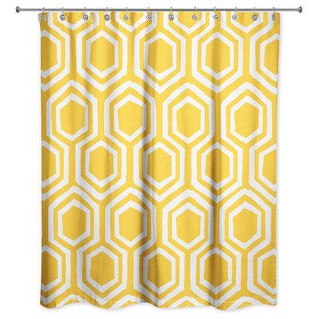 Honeycomb Shower Curtain, Yellow and White