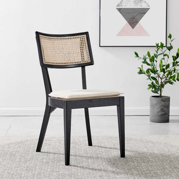 Side Dining Chair, Beige Black, Wood, Modern, Kitchen Cafe Bistro Hospitality