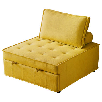 Gewnee Linen Fabric Pull-Out Sofa Bed,Soft Ottoman Sleeper Sofas, Yellow