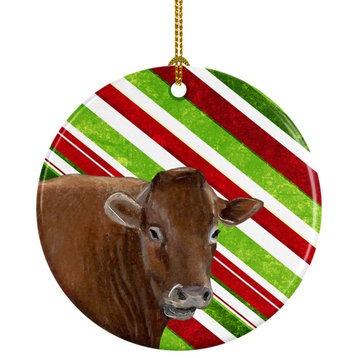 Cow Candy Cane Holiday Christmas Ceramic Ornament Sb3137Co1