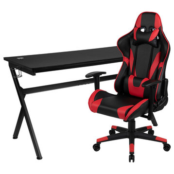 Gaming Desk and Reclining Chair Set, Red