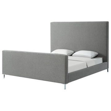 Posh Living Alex Linen Fabric Upholstered Platform Queen Bed Frame in Gray