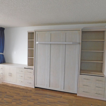 Shaker Vertical Murphy Wall Bed with a 7” Shelf Leg and Modern Storage Cabinetry