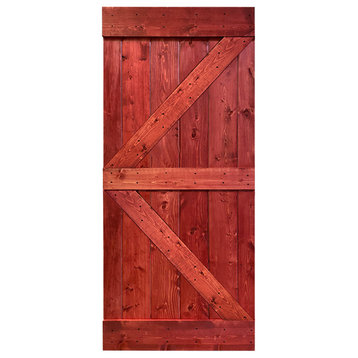 Stained Solid Pine Wood Sliding Barn Door, Cherry Red, 30"x84", K Series
