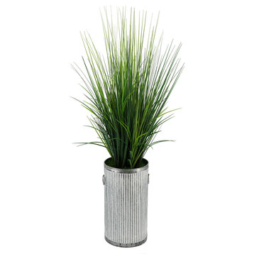 Artificial Marsh Grass in Ribbed Metal Planter