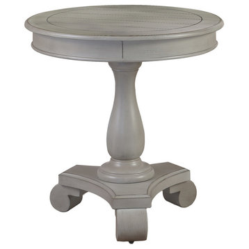 Transitional Antique Living Room Round End Table, Antique Gray