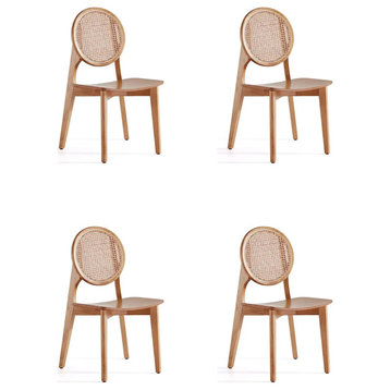 Set of 4 Patio Dining Chair, Ash Wood Frame With Round Cane Back, Natural