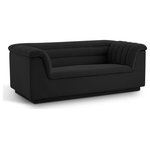Meridian Furniture - Cascade Upholstered Set, Black, Boucle Fabric, Loveseat - Give your room a much-needed rehab when you bring home this Cascade boucle fabric loveseat. The elegantly attention-grabbing design features a modern profile with curved arms deep horizontal channel tufting, so it wows from all angles. Upholstered in rich black boucle fabric, this seat quickly becomes everyone's favorite spot for curling up with a good book or smart device. Thick foam padding ensures a cozy, body-hugging experience. while you watch TV or just relax.
