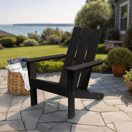 Arcadia Outdoor Patio Adirondack Chair, Black, Single Chair