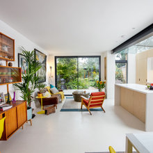 White floor white bench top kithcen