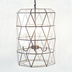 Clear Glass Lantern with 3 Light Cluster - Pendant Lighting