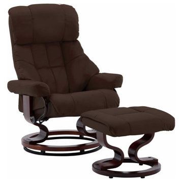 vidaXL Recliner with Ottoman Recliner Chair Brown Faux Leather and Bentwood