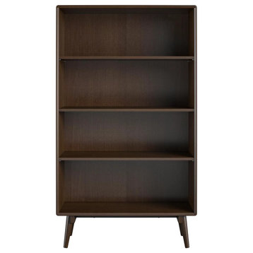 Mid Century Modern Bookcase, Angled Legs With 4 Spacious Open Shelves, Walnut