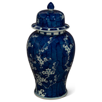 Blue and White Cherry Blossom Motif Chinese Porcelain Ginger Jar