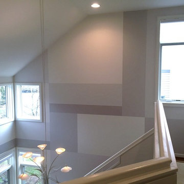 Mondrian Style Contemporary Mural in Grays and White