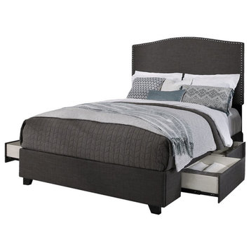 Newport Fabric Upholstered "Steel-Core" Platform King Bed/4-Drawers Gray