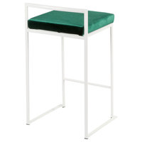 LumiSource Fuji Counter Stool Set of 2, Green Velvet Cushion, White Frame