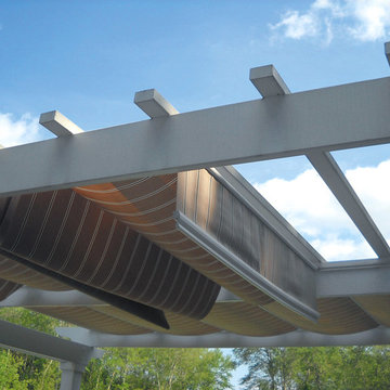 Close up Retractable Shade System by Pool