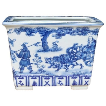 Blue and White Rectangular Porcelain Pot War Motif