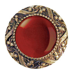 Inviting Home Inc. - Victorian Knob, Antique-Style Brass With Red Carnelian - Cabinet And Drawer Knobs