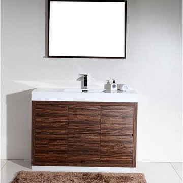 KubeBath Bliss 48" Walnut Free Standing Single Sink Bathroom Vanity Six Drawers