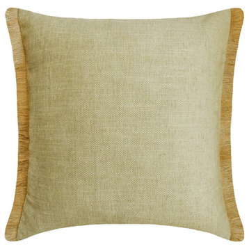 Beige Jute Lace and Moroccan 16"x16" Throw Pillow Cover Jute Fringe