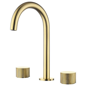 Circular X 8" Bathroom Sink Widespread Faucet with Drain Assembly, Brushed Gold
