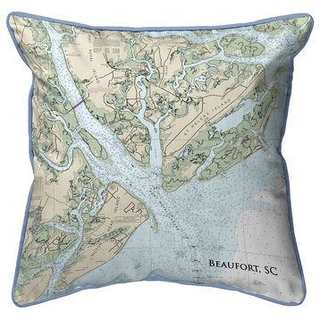 Betsy Drake Beaufort, SC Nautical Map Large Corded Indoor/Outdoor Pillow 18x18