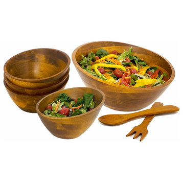7-Piece Angle Wood Salad Bowl Set, Large