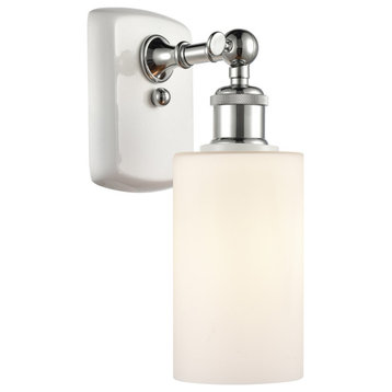 Ballston Clymer 1 Light Wall Sconce, White and Polished Chrome, Matte White